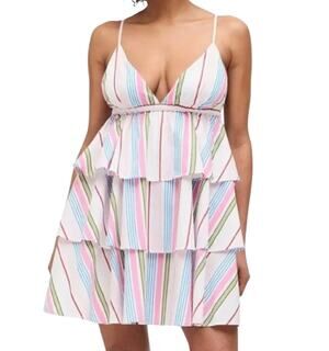 Hill House NWT The Gigi Dress Rainbow Stripe Ruffle Tiered Mini Dress Sz XXL